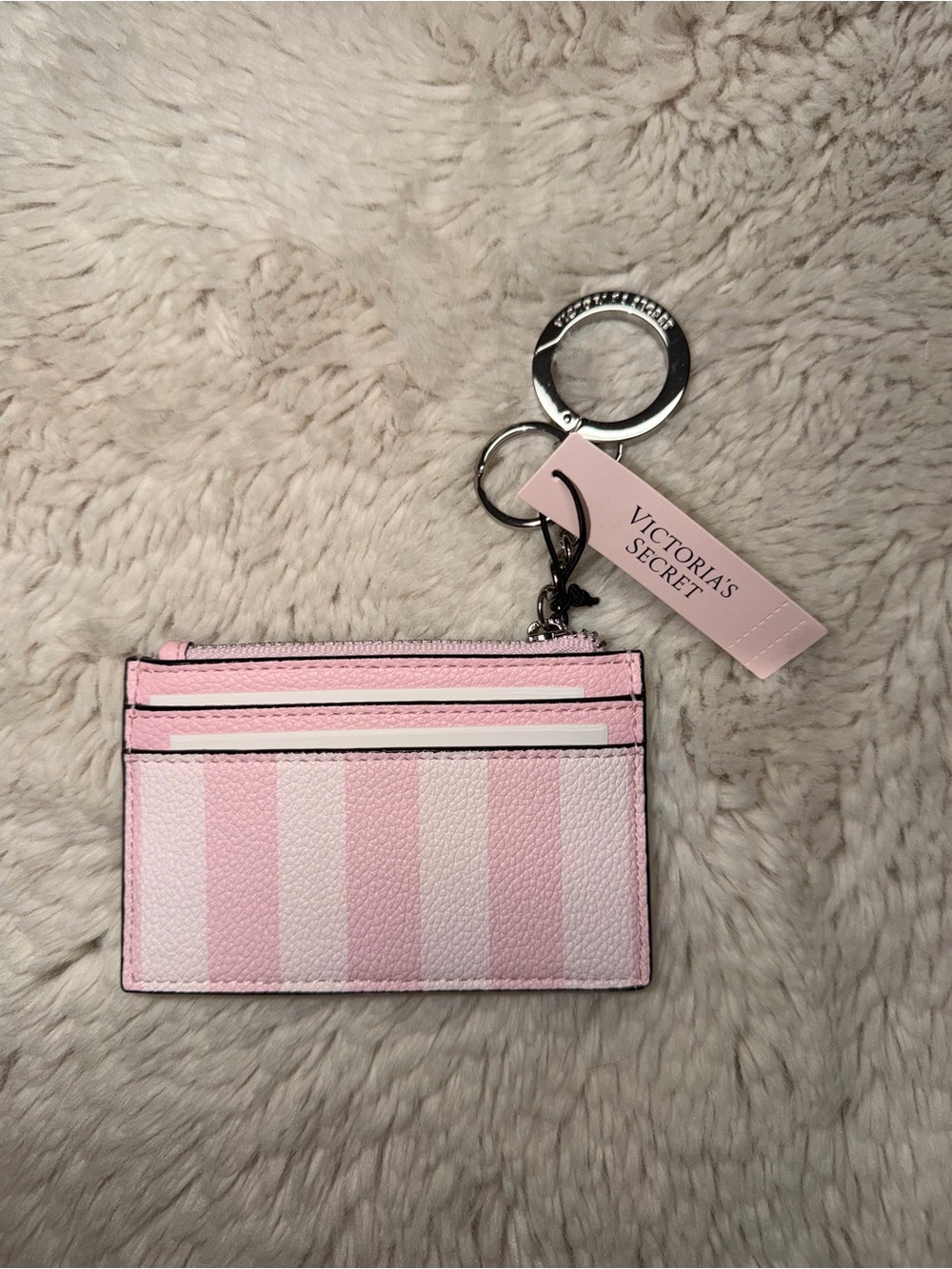 Victoria's Secret Pink & White Stripe Card Holder with Keyring - Picture 2 of 2